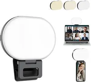 Portable Selfie Light Rechargeable 2000mAh 2700-6500K, Phone Light with Silicon Clip Type-C, 3 Color Modes for Phones Cameras Laptops iPads Perfect for Makeup Video Calls TikTok & Vlogs