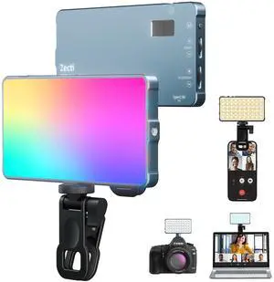 Selfie Camera Phone Light with Metal Hotshoe & Clip, 135 LED CRI 96+ 2500K-9900K 4000mAh RGB Video Light for Laptops, Cameras, Selfie, Video Conference, TikTok Live Streaming, Filming