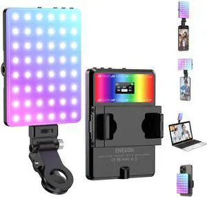 ENEGON RGB Selfie Light, 360° Full Color RGB Video Light with 24 Effects, 78 LED 2000mAh Rechargeable CRI 95+ and 2500K-9000K CCT, Portable Clip on Light for Phone/Tablet/Laptop/Streaming