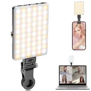 TONEOF Portable Selfie Light,Rechargable 60 LED PhoneLight with Clip & Double 1/4" Screw Hole,2500k-9000K Dimmable for iPhone,Android,Laptop,Tablet,Selfie/Video Conference