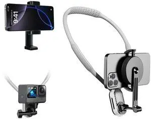 FUNSNAP Magnetic Neck Mount for Go Pro Phone Holder, Quick Release POV Video Vlog Flexible Angle Necklace Holder for GoPro Hero 13 12 11 10 9 Insta360 X3 X4 DJI Action 3 4 5 Pro iPhone Android