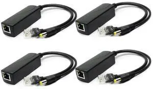 4-Pack Active 48V to 12V PoE Splitter Adapter, IEEE 802.3af Compliant, 10/100Mbps, for IP Camera AP Voip Phone and More