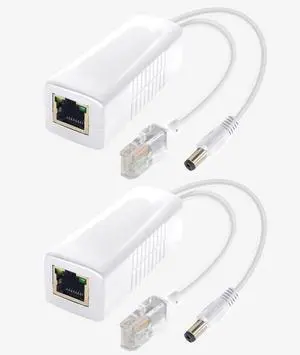 Gigabit PoE Splitter 12V DC 5.5x2.1mm, 48V to DC 12V/2A Output, 1000Mbps, IEEE802.3af/at, PoE Adapter Active for IP Camera, AP and Other DC Power Supply Devices, 2 Pack (12V 2A DC Plug 5.5x2.1mm DC)