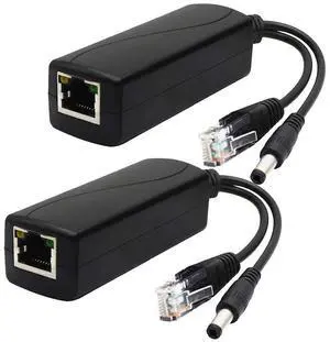 2-Pack Active 12V PoE Splitter Adapter, Plug 5.5mm x 2.5mm, IEEE 802.3af Compliant 10/100Mbps, for IP Camera AP Voip Phone and More