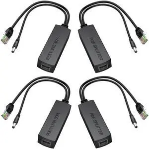 4-Pack PoE Splitter 12V 1.2A, Active PoE to 2.1mm DC - IEEE 802.3af/at Compliant, Up to 328ft Power Over Ethernet, Crafted with Premium USA Chipset & Opto-Isolator: for Non-PoE IP Cameras(13.5W)