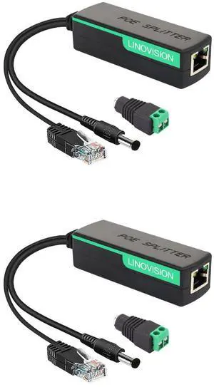 POE Splitter with DC12V 2A Output, 10/100Mbps Power Over Ethernet Splitter, IEEE802.3af/at POE to DC Power Supply for Security Cameras, Speaker, VoIP Phone (2 Pack)