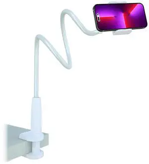 Cell Phone Clip Bed Stand Holder, with Grip Flexible Long Arm Gooseneck Bracket Mount Clamp for Desk, Compatible with iPhone 14 Pro Max XR X 8 7 6 or Other 3.5-7" Devices (White) Cell Phone Clip Bed Stand Holder, with Grip Flexible Long Arm Gooseneck Bracket Mount Clamp for Desk, Compatible with iPhone 14 Pro Max XR X 8 7 6 or Other 3.5-7" Devices (White)
