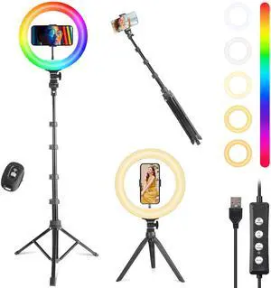 10'' Ring Light with 72'' Tripod Stand & Phone Holder38 Color Modes Dimmable LED Ringlight for Live Stream, YouTube,Makeup,TikTok 10'' Ring Light with 72'' Tripod Stand & Phone Holder38 Color Modes Dimmable LED Ringlight for Live Stream, YouTube,Makeup,TikTok