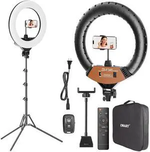18-inch Ring Light with Stand, 2800-6500K LED Photography Lighting Kit with Phone Holder, Remote Selfie Light for Vlog Live Streaming Video Makeup Tattoo Barber Studio