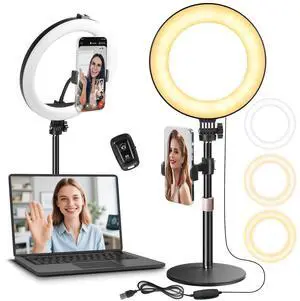 10 Desk Ring Light with Stand, Desktop LED Circle Halo Light with Phone Holder for Computer Zoom Meeting, Laptop Light for Conference Video Calls, Live Streaming, Podcast, Selfie, Makeup