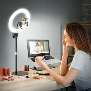 10'' Desk Ring Light with Stand  Zoom Lighting with Phone Holder for ComputerVideo CallsConference  CRI95 LED Adjustable Circle Light, 10'' Large Lamp Head, Content Creator Friendly