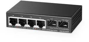 4 Port 2.5G Web Managed Switch with 2x10G SFP+ Slot, Ultra-Mini Size, Support Trunk/LACP/VLAN/QOS, Metal Multi-Gigabit Desktop/Wallmount Network Switch
