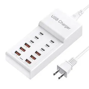 USB Charging Station, 12 Ports (6USBA + 6USBC) USB Charger Hub, 50W Multi USBC Power Strip for iPhone, Samsung, Tablet, USBA Extension Cord for Multiple Devices, Travel Power Hub Charger Block