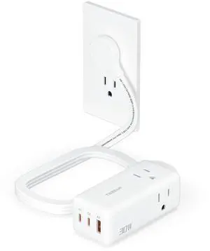 USB Charging Station PD 30W, Flat Plug USB C Charger Blocks with 3 AC Outlets, Desktop Phone Fast Charger with 5FT Extension Cord for iPhone 17/16, Tablet Laptop, Travel, Office