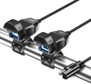 Motorcycle USB Charger, Waterproof, Smartphone Charger, Dual USB Port, SAE DC 12V Fuse, Power Switch, Type A + Type C, Ultra-Fast Charging 5V/9V/12V, KDR-M3-AC