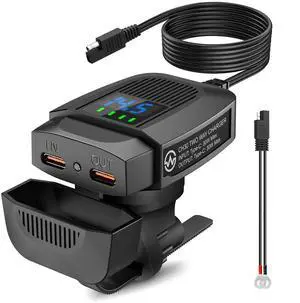 Motorcycle Phone Charger, Battery Charger,Two Way USB Charger,Dual Type-C PD 3.0 Quick Charge with LED Voltmeter, SAE to USB Adapter and Waterproof
