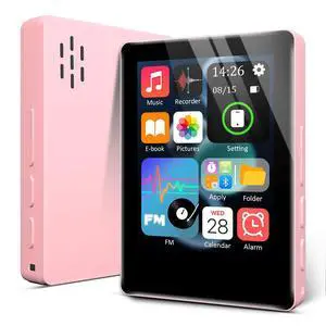 Mini HiFi Bluetooth MP3 Player for , 32GB Portable Audio Player with FM Radio, Digital MP3 Music Player with Bluetooth, Built in Speaker, SD Card Expandable 512GB(Pink)