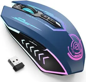 Gaming Mouse, Wireless Gaming Mouse with 7 Buttons 7 Changeable LED Color up to 12000 DPI, Rechargeable USB Gamer Mouse for PC Laptop (Blue) Gaming Mouse, Wireless Gaming Mouse with 7 Buttons 7 Changeable LED Color up to 12000 DPI, Rechargeable USB Gamer Mouse for PC Laptop (Blue)