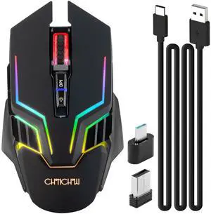 Wireless Gaming Mouse for PC, RGB Backlit, 12 Light Modes, 2.4G Receiver/USB-C, Up to 3200 DPI, Rechargeable Wireless Computer Mice with 58inch Charge Cable for Laptop/Windows/PS4 Gamer-Black Wireless Gaming Mouse for PC, RGB Backlit, 12 Light Modes, 2.4G Receiver/USB-C, Up to 3200 DPI, Rechargeable Wireless Computer Mice with 58inch Charge Cable for Laptop/Windows/PS4 Gamer-Black