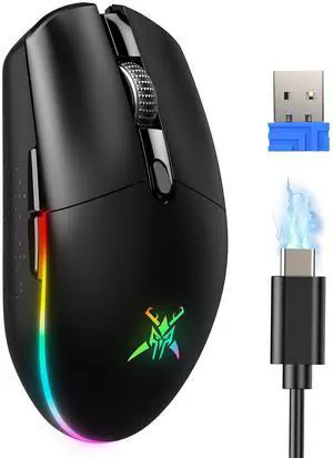 Wireless Gaming Mouse Rechargeable - 8000 DPI, Long-Lasting 100Hrs Battery, RGB Backlit, 6 Programmable Buttons, Dual Connectivity (2.4G + USB-C) for PC, Mac, Laptop - Black Wireless Gaming Mouse Rechargeable - 8000 DPI, Long-Lasting 100Hrs Battery, RGB Backlit, 6 Programmable Buttons, Dual Connectivity (2.4G + USB-C) for PC, Mac, Laptop - Black