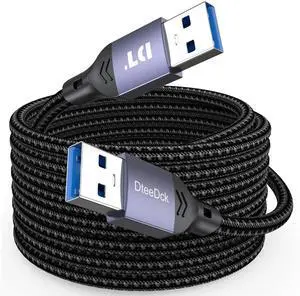 USB to USB Cable 15 Feet, 5Gbps Long USB 3.0, 15W Type A Male to Male Cord Data Transfer & Fast Charging Double Sided USBA Wire for DVD Player Hub Laptop Cooler Monitor Computer PC TV