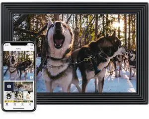 10.1 Inch Digital Picture Frame, WiFi Touchscreen Smart Photo Frame with Rotating Display, SD/USB Support, 1280x800 HD IPS, Stores 30,000 Photos, App Control, No Subscription, Black