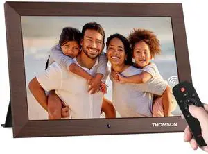 10.1" Digital Picture Frame with Remote Control, 1280 * 800 IPS Full View Ultra Clear Screen, Wooden Frame, Share Videos Photos Send Wishes Auto-Rotate Slideshow Non-WiFi