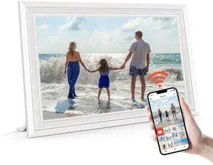10.1" Digital Picture Frame with 32GB Memory White WiFi Electronic Photo Frame 1280 x 800 IPS HD Touch Screen Auto-Rotate Slideshow Wall Mountable Share Photos/Video Remotely Anywhere