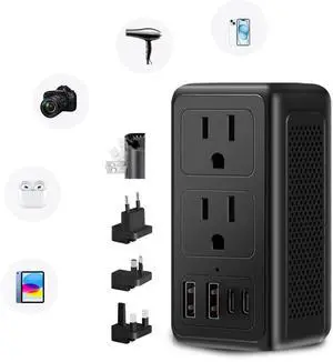 Upgraded 2000W 220V to 110V Voltage Converter US to Europe Travel Adapter for Hair Dryers with Fast Charging International Travel Adapter with 2 USB A and 2 USB C Power Converter Adapter (2U2C)