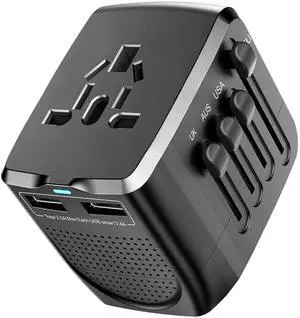 International Travel Adapter Voltage Converter Combo for 100V-240V with 2 USB Ports, USA to UK Europe Australia 200+ Countries 1