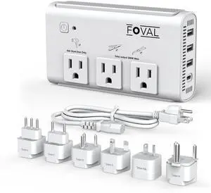 220V to 110V Travel Voltage Converter, 2000W Power Converter for Hair Dryer, Straightener/Curling Iron with 4-Port USB (1 USB C), Step Down Transformer for US/EU/UK/AU/SA/Italy/India