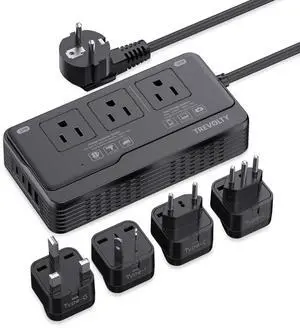 2000W Voltage Converter US to Europe, 7-in-1 220V to 110V Converter Combo with 3 AC Outlets, 2 USB & 2 Type-C Ports, Power Converter Adapter EU/UK/IT/AU Plugs for Travel, Business Trip, Study Abroad
