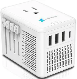 Upgraded Voltage Converter US to Europe for Hair Dryers 220V to 110V Converter with Fast Charging - Compact Travel Design with 3 USB-A + 1 USB-C Universal Travel Adapter for France Germany (White)