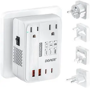 220V to 110V Converter - 350W Cordless Voltage Converter US to Europe Power Adapter Combo with 4-Port USB Charging & Worldwide Plugs (UK/AU/US/EU) for Hair Straightener, Curler, Phone