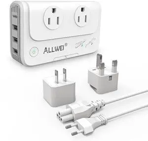 220V to 110V Travel Voltage Converter us to Europe, Step Down Converter for Hair Straightener/Curling Iron, International Power Adapter for EU/UK/US/AU (White)