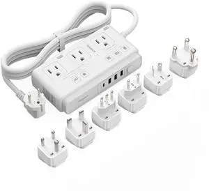 220V to 110V Voltage Converter for Travel with 4 USB Ports (1 USB C), 3 AC Outlet and EU UK AU IT in ZA International Power Adapter, Step Down Transformer Outlet Converters White
