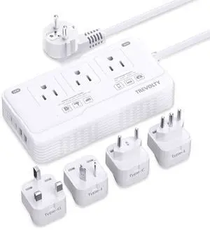 2000W Voltage Converter US to Europe, 220V to 110V Converter for European Travel, Power Adapter for Hair Dryer, European Travel Plug Adapter with 3 AC 2 USBC 2 USBA Ports & EU/UK/AU/IT Plugs (White)