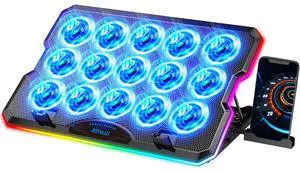 Gaming Laptop Cooling Pad, Laptop Cooler with 15 Quiet Fans for 12-17.3 Inch Notebook, Slim Portable Laptop Cooling Stand with 7 Height Adjustable, 2 USB Ports, Phone Stand Gaming Laptop Cooling Pad, Laptop Cooler with 15 Quiet Fans for 12-17.3 Inch Notebook, Slim Portable Laptop Cooling Stand with 7 Height Adjustable, 2 USB Ports, Phone Stand