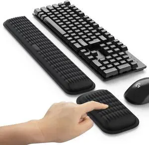 Ergonomic Wrist Rest for Keyboard and Mouse, Soft Memory Foam Keyboard Wrist Rest Set with Non-Slip Silicone Base, Easy Typing, Pain Relief, Comfort for Office, Work, Gaming (Classic Black)
