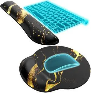 Ergonomic Keyboard Wrist Rest, Memory Foam Mouse Pad with Wrist Rest for Computer Keyboard, Mouse Pad Set for Easy Typing & Pain Relief for Office & Home, Black Gold