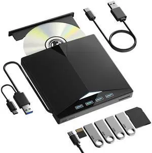 External CD/DVD Drive for PC, Portable 7 in1 USB 3.0 CD Drive External Usb, CD Reader for PC CD Burner with 4 USB Ports and TF/SD Card Slots, External Dvd Burner for Windows 11/10/8/7/XP/Linux/MacOS External CD/DVD Drive for PC, Portable 7 in1 USB 3.0 CD Drive External Usb, CD Reader for PC CD Burner with 4 USB Ports and TF/SD Card Slots, External Dvd Burner for Windows 11/10/8/7/XP/Linux/MacOS