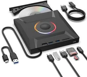 External CD DVD Drive,7 in 1 USB 3.0 and Type-C Disc Reader Writer Burner Player,Slim and Portable CD DVD +/-RW Optical Drive for PC Laptop Desktop MacBook Mac Windows Linux OS Apple (7 in 1) External CD DVD Drive,7 in 1 USB 3.0 and Type-C Disc Reader Writer Burner Player,Slim and Portable CD DVD +/-RW Optical Drive for PC Laptop Desktop MacBook Mac Windows Linux OS Apple (7 in 1)