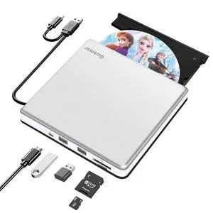 External CD Drive for Mac: Portable DVD Burner Player for Laptop PC Windows 11 with SD/TF Slot 2 USB Ports - USB-C Superdrive for Apple MacBook Plug & Play (Silver) External CD Drive for Mac: Portable DVD Burner Player for Laptop PC Windows 11 with SD/TF Slot 2 USB Ports - USB-C Superdrive for Apple MacBook Plug & Play (Silver)