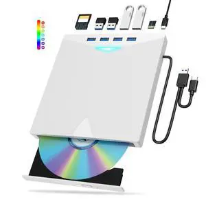 External CD/DVD Drive for Laptop PC,8 IN 1 LED Portable DVD Drive CD Burner CD-ROM DVD-/+RW Writer Reader with TF/SD Card Slots,USB 3.0 DVD Drive External,Compatible with Mac,Windows 11/10/8/7,Linux External CD/DVD Drive for Laptop PC,8 IN 1 LED Portable DVD Drive CD Burner CD-ROM DVD-/+RW Writer Reader with TF/SD Card Slots,USB 3.0 DVD Drive External,Compatible with Mac,Windows 11/10/8/7,Linux
