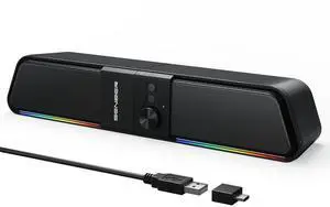 CS20 2 in 1 Bluetooth Computer Speakers for Desktop, USB Plug & Play Clear Sound PC Speakers with RGB Light, Monitor Sound Bar with Volume Knob, Gaming Speaker for PC Laptop Phone Tablet