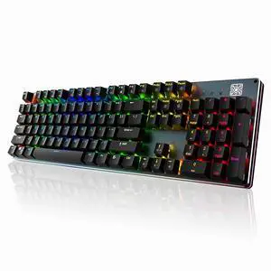 Mechanical Gaming Keyboard with Clicky Blue Switches, RGB Backlit Full Size 104 Key Programmable Wired Keyboard with Aluminum Base for Gaming/Typing/PC/Mac Mechanical Gaming Keyboard with Clicky Blue Switches, RGB Backlit Full Size 104 Key Programmable Wired Keyboard with Aluminum Base for Gaming/Typing/PC/Mac
