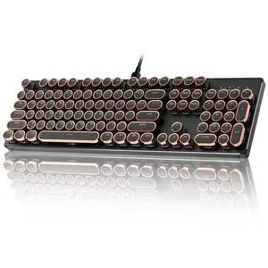QL108 Typewriter Style Mechanical Gaming Keyboard,Full Size Hot Swappable RGB Backlit Keyboards,Metal Panel Retro Punk Round Keycaps,USB Wired Computer Keyboard (Black, Onyx Switch) QL108 Typewriter Style Mechanical Gaming Keyboard,Full Size Hot Swappable RGB Backlit Keyboards,Metal Panel Retro Punk Round Keycaps,USB Wired Computer Keyboard (Black, Onyx Switch)