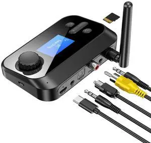 Bluetooth Transmitter for TV, Audio Adapter Receiver for Home Stereo with Volume Control ON/Off Switch LCD Display 3.5mm Aux/Optical/Coaxial/TFCard(Updated) Bluetooth Transmitter for TV, Audio Adapter Receiver for Home Stereo with Volume Control ON/Off Switch LCD Display 3.5mm Aux/Optical/Coaxial/TFCard(Updated)