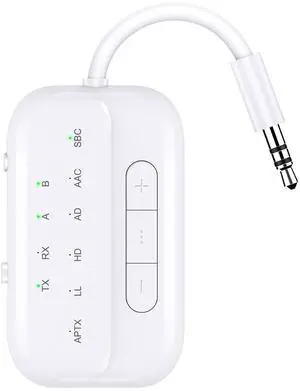 Bluetooth Transmitter Receiver, 2-in-1 V5.3 Wireless Adapter for Airplane, TV, PC, Gym, Switch. Supports up to 2 AirPods/Headphones. Audio Receiver for Car/Home Stereo,with AptX Low Latency & HD Bluetooth Transmitter Receiver, 2-in-1 V5.3 Wireless Adapter for Airplane, TV, PC, Gym, Switch. Supports up to 2 AirPods/Headphones. Audio Receiver for Car/Home Stereo,with AptX Low Latency & HD