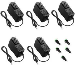 12V 1A Power Supply AC Adapter 100-240V 50-60Hz to DC 12 Volt Transformer 12W Replacement Power Cord 5.5 x 2.5mm/2.1mm Tip for CCTV Security Camera DVR NVR System Router LED Strip (5 Pack) 12V 1A Power Supply AC Adapter 100-240V 50-60Hz to DC 12 Volt Transformer 12W Replacement Power Cord 5.5 x 2.5mm/2.1mm Tip for CCTV Security Camera DVR NVR System Router LED Strip (5 Pack)